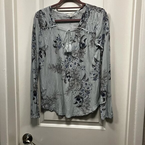 Lucky brand women’s size small long sleeve floral light blue peasant top - Picture 7 of 11
